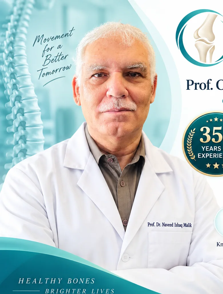 Prof Dr Naveed Ishaq Malik wearing orthopedic doctor's white coat